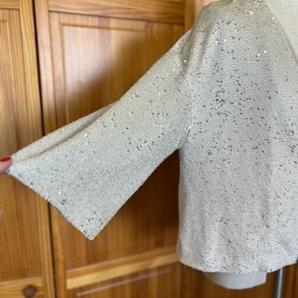 Zara Basic Size Large Cream Sequin Elbow Length Jacket Blazer Neutral Wedding - Picture 7 of 11